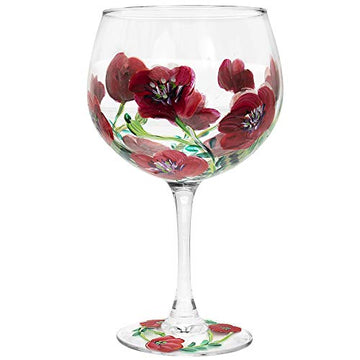 Hand Painted Poppies Flower Gin Glass