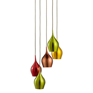 Vibrant 5 Light Multi Coloured Aluminium Multi-Drop Pendant