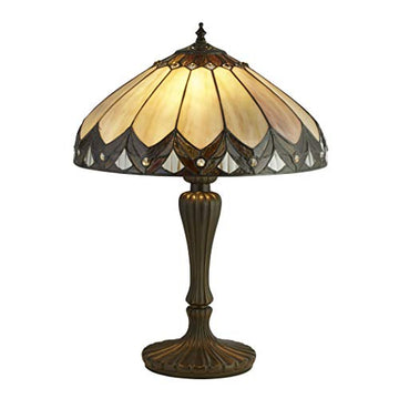 Pearl Antique Brass & Stained Glass Tiffany Table Lamp
