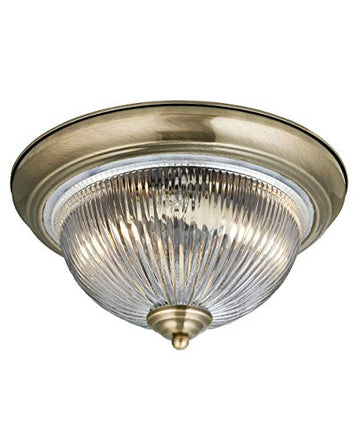 American Diner Antique Brass & Clear Glass Flush Light