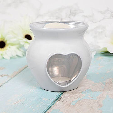 White Coated Glass Heart Wax/Oil Warmer