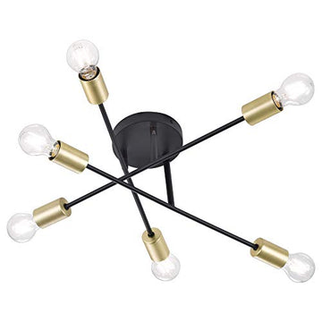 Armstrong 6 Light Black & Satin Brass Ceiling Light
