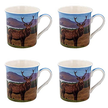 Set of 4 Fine China Stag Design Mugs
