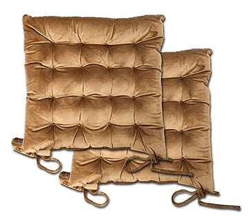 Thick & Quilted Velvet Seat Pad with Tie On - Taupe