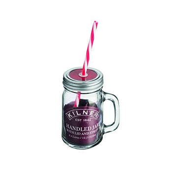 400ml Kilner Mason Jar w/ Handle Blue Lid Straw
