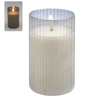 Medium LED Flameless Bulb Candle Grey Jar Glass Indoor Decor Battery Operated