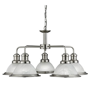 Bistro  5 Light Satin Silver Glass Shade Chandelier