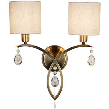 Alberto 2 Light Antique Brass Linen Shades Wall Bracket