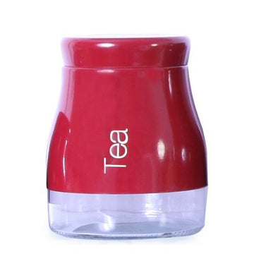 700ml Red Glass Stainless Steel Lid Tea Jar
