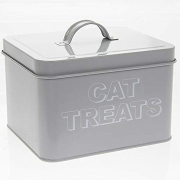 Grey Cat Food Treats Storage Tin