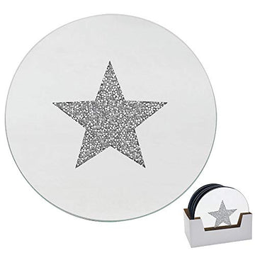 15.5cm Diamante Crystal Star Mirrored Glass Candle Plate