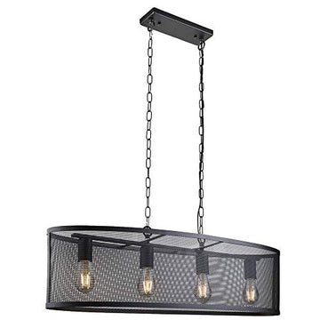 Fishnet 4 Light Matt Black Mesh Oval Pendant