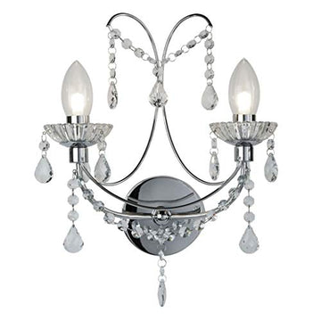 Autumn 2 Light Chrome & Crystal Glass Bathroom Wall Light