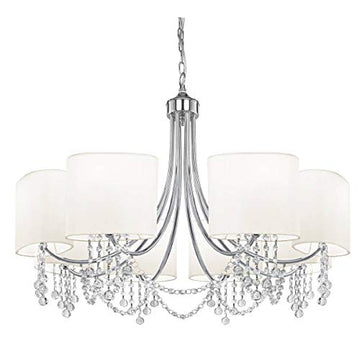 8 Lights Chrome Crystal & White Shade Ceiling Pendant