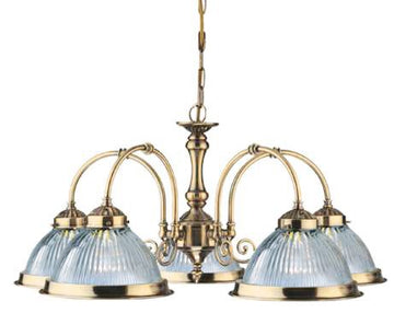 American Diner 5 Light Antique Brass & Glass Pendant