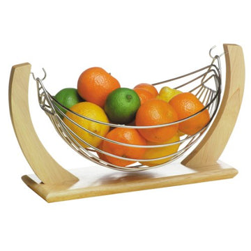 Rubberwood Chrome Vegetable & Fruit Storage Basket