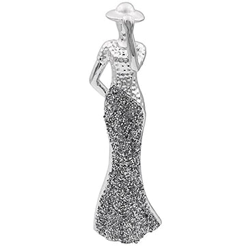 Standing Lady Statue Silver Color Diamante Crystal