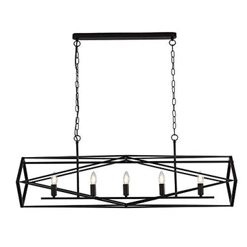 Chassis 5 Lights Black Metal Open Cage Ceiling Pendant