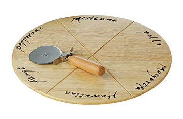 Round Rubberwood Pizza Cutting Board & Pizza Cutter Set