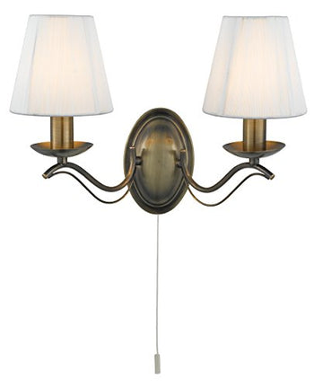 Andretti 2 Light Antique Brass & Cream Shades Wall Light