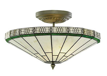 New York 2 Lights Brass & Stained Glass Semi Flush