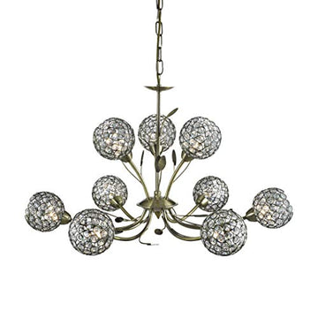 Bellis II 9 Lights Antique Brass & Clear Glass Chandelier