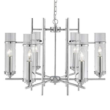 6 Light Chrome Clear Glass Cylinder Shade Ceiling Pendant