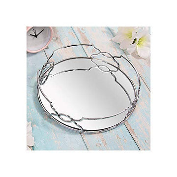 26cm Mirrored Round Gatsby Style Silver Tray