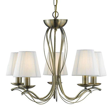 Pernette 5 Light Antique Brass & Ivory Shades Chandelier