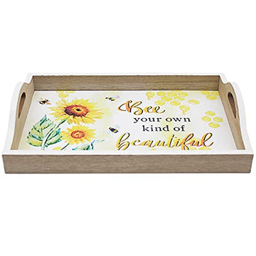 Bee Happy Sunflower Wooden Serving Tray