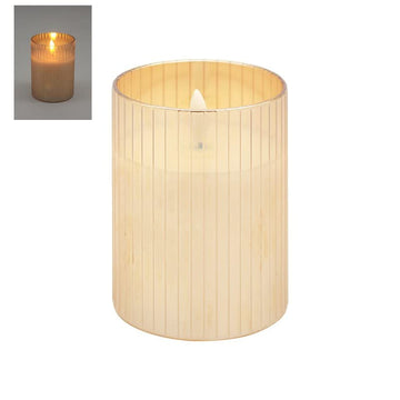 Small LED Flameless Bulb Candle Amber Jar Glass Indoor Decor Battery Operated