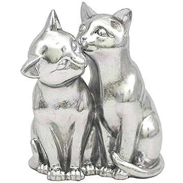 Twin Kissing Cat Silver Art Ornament Metallic Decor Gifting