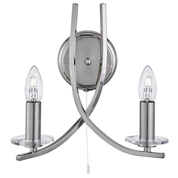 Ascona 2 Lights Satin Silver & Clear Glass Wall Chandelier