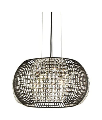 Cage 4 Light Black Metal & Crystal Glass Ceiling Pendant