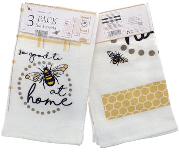 3pk Bee At Home Kitchen Tea Towel - Black & Yellow