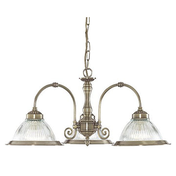 American Diner 3 Light Antique Brass & Glass Pendant