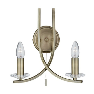 Ascona 2 Lights Antique Brass & Clear Glass Wall Chandelier