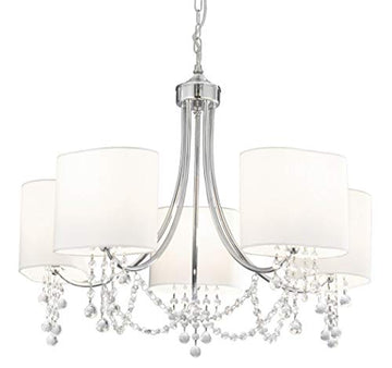 Nina 5 Lights Chrome Crystal & White Shade Ceiling Pendant