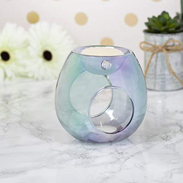 Round Glass Blue Clear Lustre Wax Oil Warmer Tealight Holder