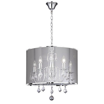 Venetian 5 Lights Chrome Voile Shade & Crystal Pendant