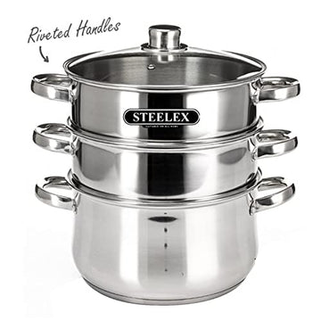 24cm Steelex 3-Tier Steamer Stainless Steel Stock Pot