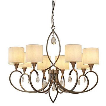 Alberto 8 Lights Antique Brass Linen Shades Pendant Light