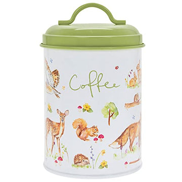 Green Coffee Canister Woodland Wildlife Animals Container