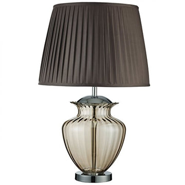 Elina Amber Glass Chrome Brown Pleated Shade Table Lamp