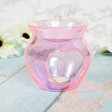 Pink Glass Lustre Heart Wax/Oil Warmer