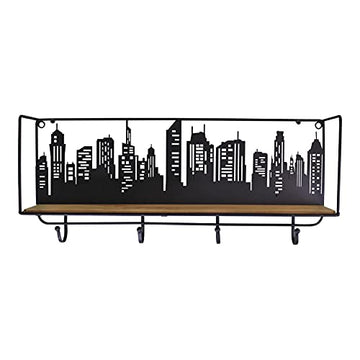 City Skyline Wall Mounted Shelf with 4 Hooks