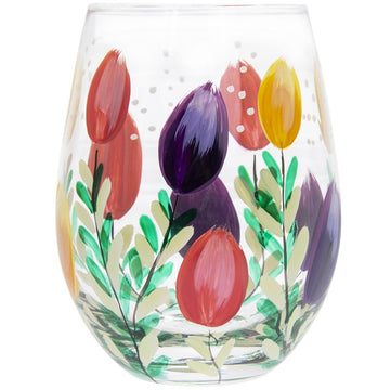 2Pcs 500ml Lynsey Johnstone Hand Painted Tulip Design Stemless Gin Glasses