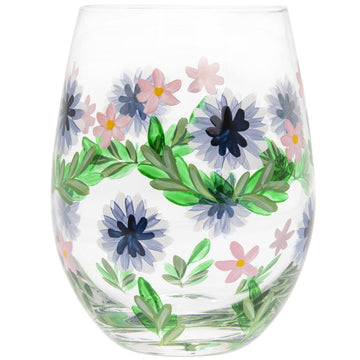 2Pcs 500ml Lynsey Johnstone Hand Painted Cornflower Design Stemless Gin Glasses