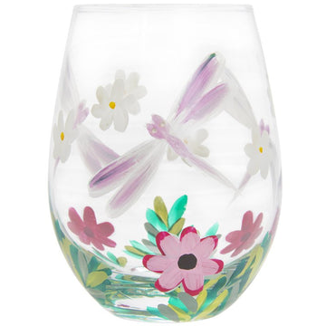 2Pcs 500ml Lynsey Johnstone Hand Painted Dragonfly Flower Stemless Gin Glasses