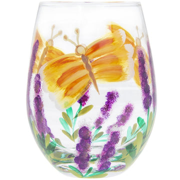 2Pcs 500ml Lynsey Johnstone Hand Painted Butterfly Flower Stemless Gin Glasses